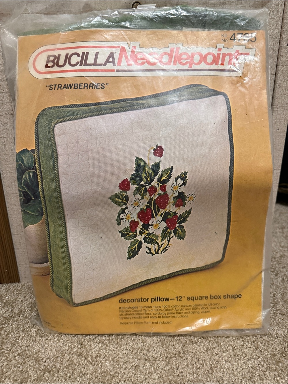 Bucilla Needlepoint Strawberry Accent Pillow Cover - Green, Red, White